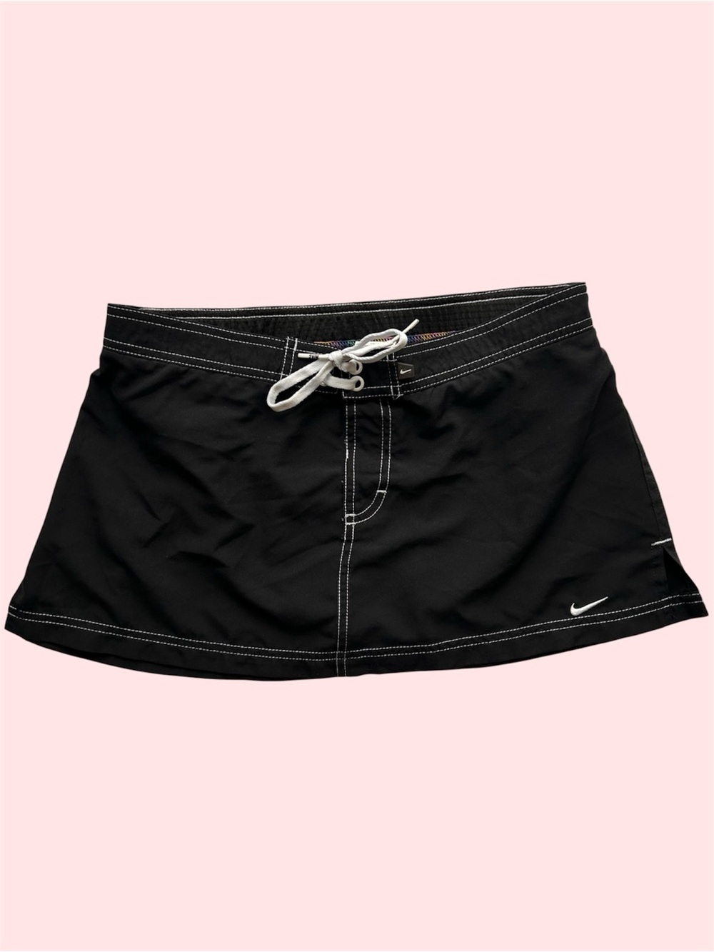 Y2K Nike Mini Skirt Sporty Contrast Stitch Black Medium